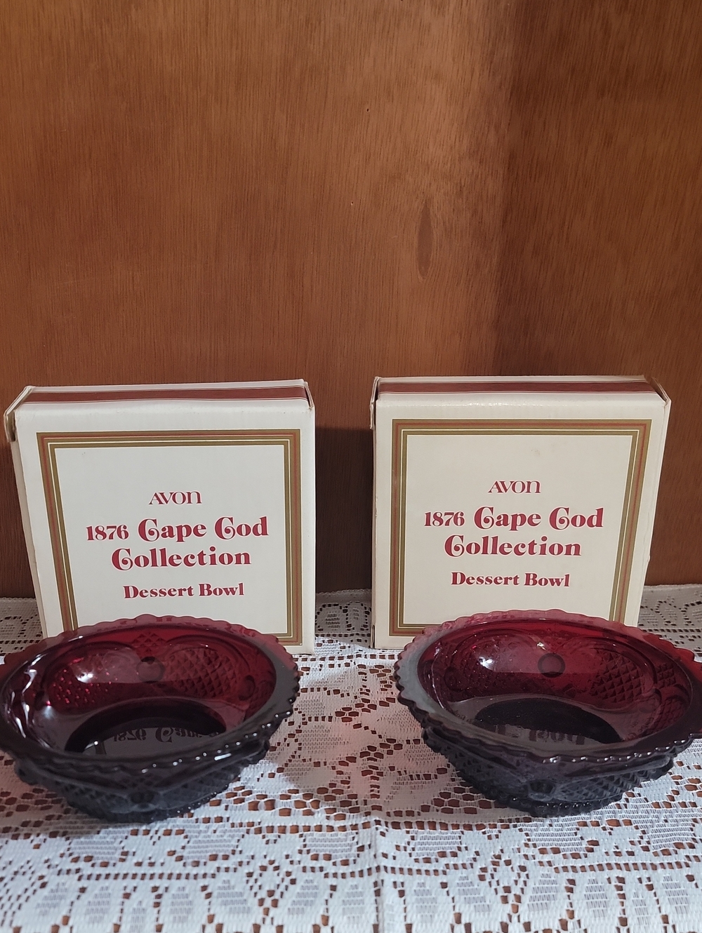 Avon 1876 Cape Cod Collection Ruby Red Dessert Bowls - Pair